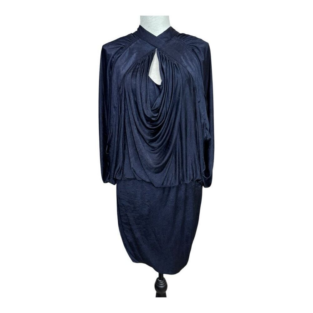 BCBG Navy Blue Draped Midi Dress